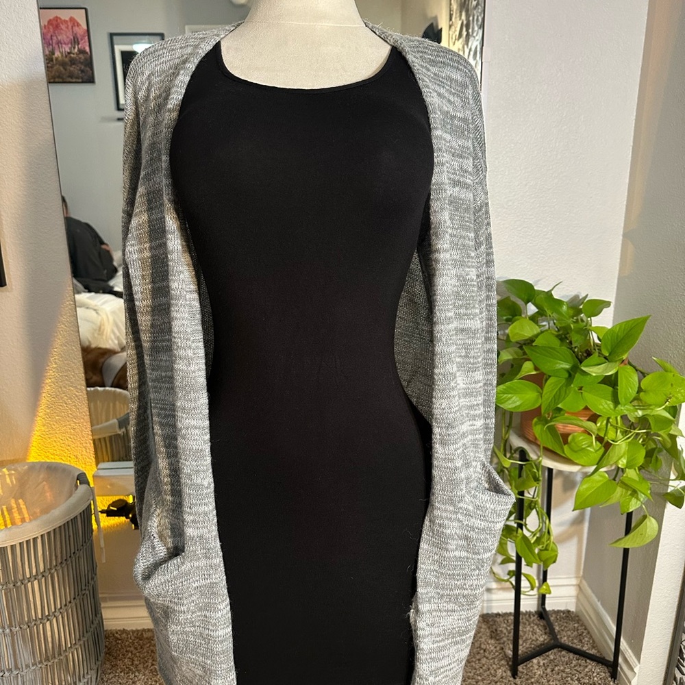 Black Dress with Gray Cardigan